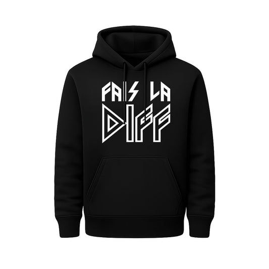 Sweat Capuche noir ROCK blanc - FAIS LA DIFF